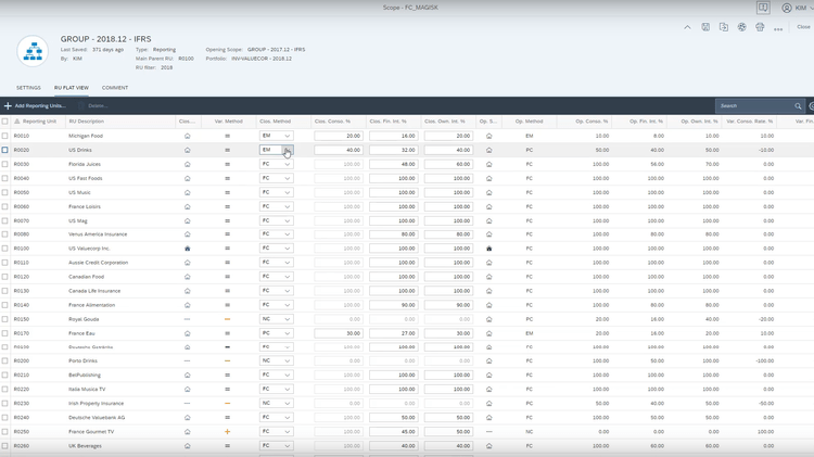 SAP Financial Consolidation Software Reporting Units